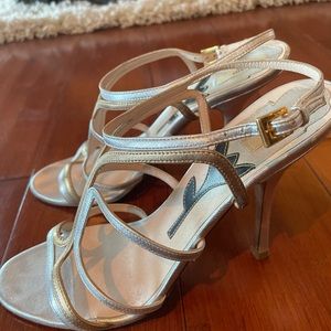 Prada Silver Gold Heels 37 1/2